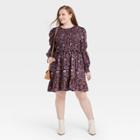 Women's Plus Size Puff Long Sleeve Smocked Dress - Universal Thread Purple Floral