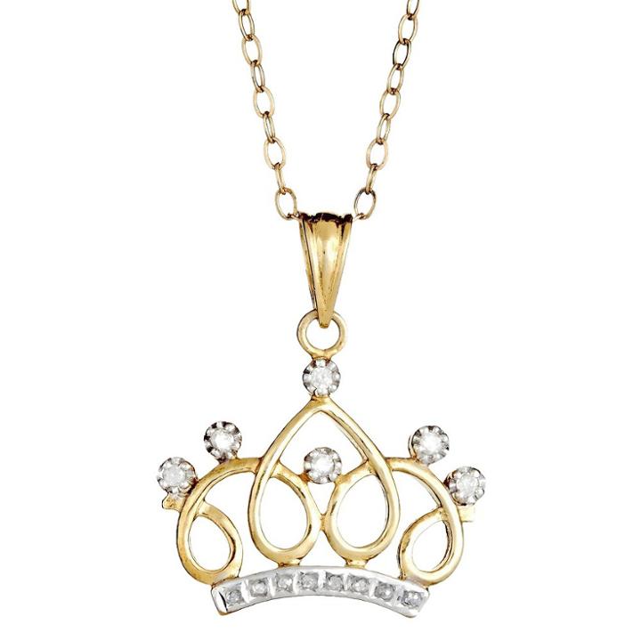 Target Sterling Silver Crown Pendant Necklace With Diamond Accents - Yellow, Women's