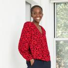 Women's Floral Print Puff Long Sleeve Wrap Top - A New Day Red