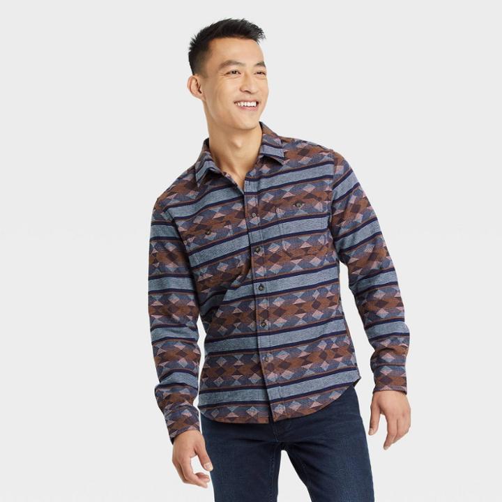 Men's Striped Casual Fit Long Sleeve Button-down Shirt - Goodfellow & Co Blue/striped