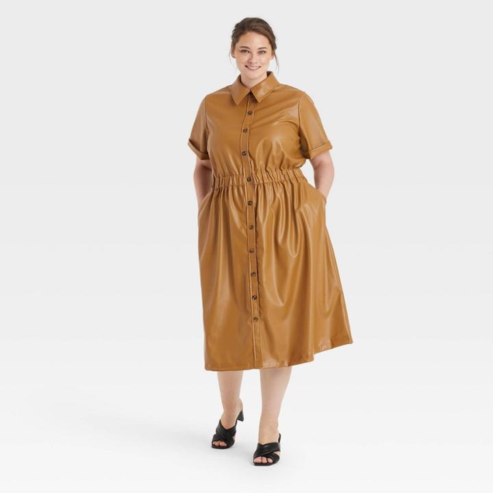 Women's Plus Size Short Sleeve Shirtdress - Who What Wear Brown