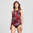 Women's High Neck Tankini Top - Aqua Green L, Red