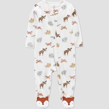 Carter's Just One You Baby Boys' Woodland Creatures Interlock Footed Pajama - Just One You Made By Carter's White/brown Newborn