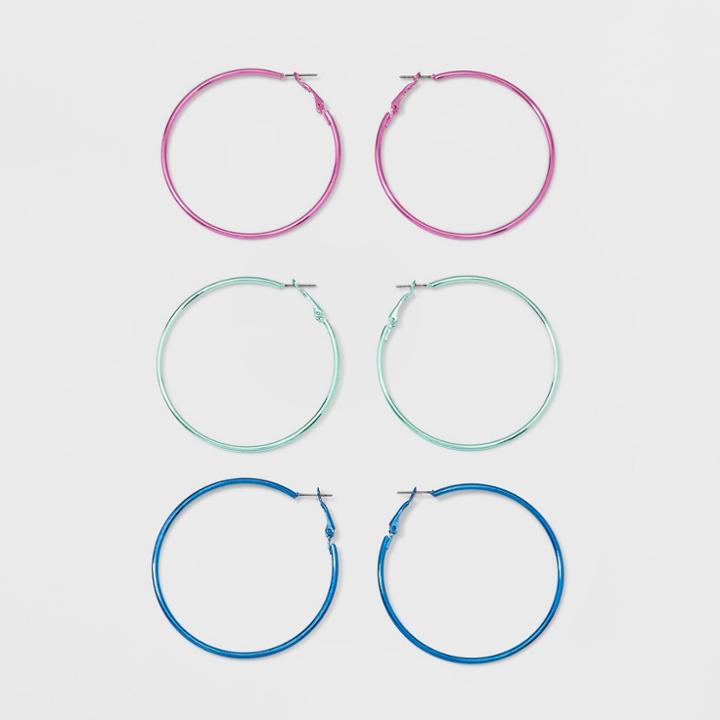Anodized Hoop Earring Set 3ct - Wild Fable, Women's,