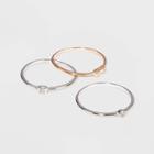Sterling Silver With Cubic Zirconia Two Toned Modern Multi Shape Stacking Ring Set 3pc - A New Day Silver 7, Women's, Clear
