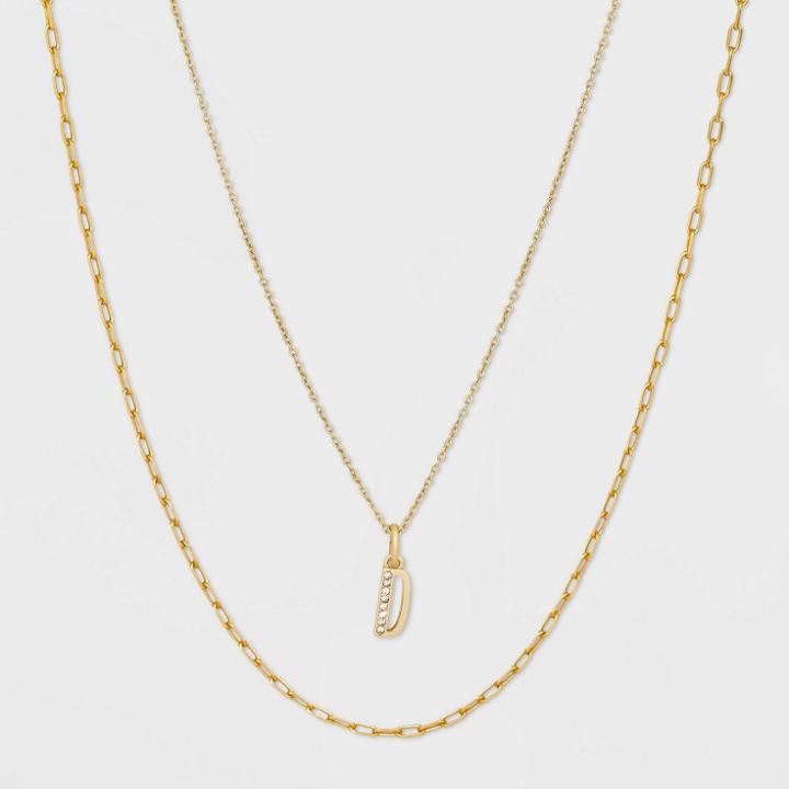 14k Gold Plated Crystal Initial 'd' Pendant Chain Necklace - A New Day Gold