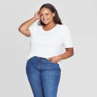 Women's Plus Size Half Sleeve Crewneck Ribbed Puff Top - Ava & Viv White