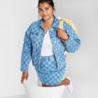 Plus Size Cropped Denim Trucker Jacket - Wild Fable Blue Check