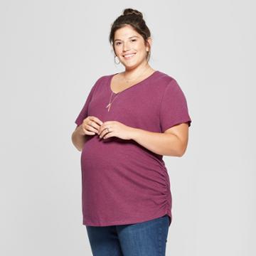 Maternity Plus Size Short Sleeve Shirred V-neck T-shirt - Isabel Maternity By Ingrid & Isabel Berry Heather