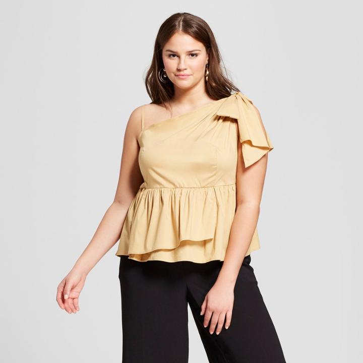 Women's Plus Size One Shoulder Peplum Blouse - Who What Wear Tan