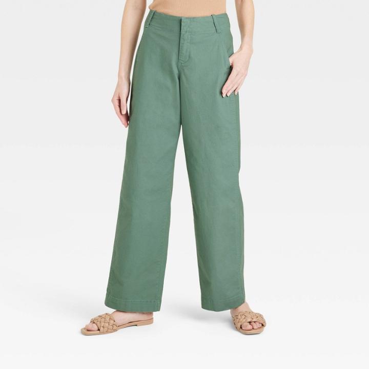 Women's Mid-rise Relaxed Straight Leg Chino Pants - A New Day Olive
