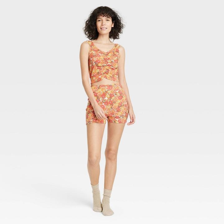 Women's Floral Print Tiny Tank And Shorts Pajama Set - Colsie Orange
