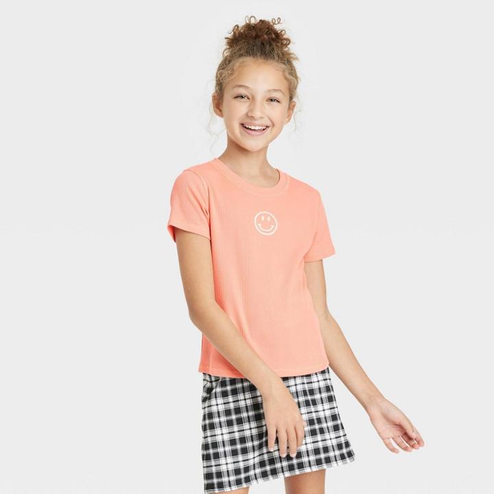 Girls' Shrunken T-shirt - Art Class Peach Orange