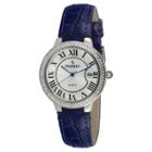 Peugeot Watches Women's Peugeot Round Crystal Bezel Leather Strap Watch - Silver And Blue,