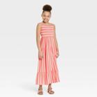Girls' Tiered Knit Maxi Sleeveless Dress - Cat & Jack Medium Coral