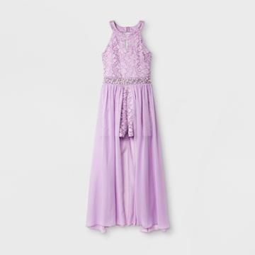 Lots Of Love By Speechless Girls' Lace Overlay Maxi Romper - Purple