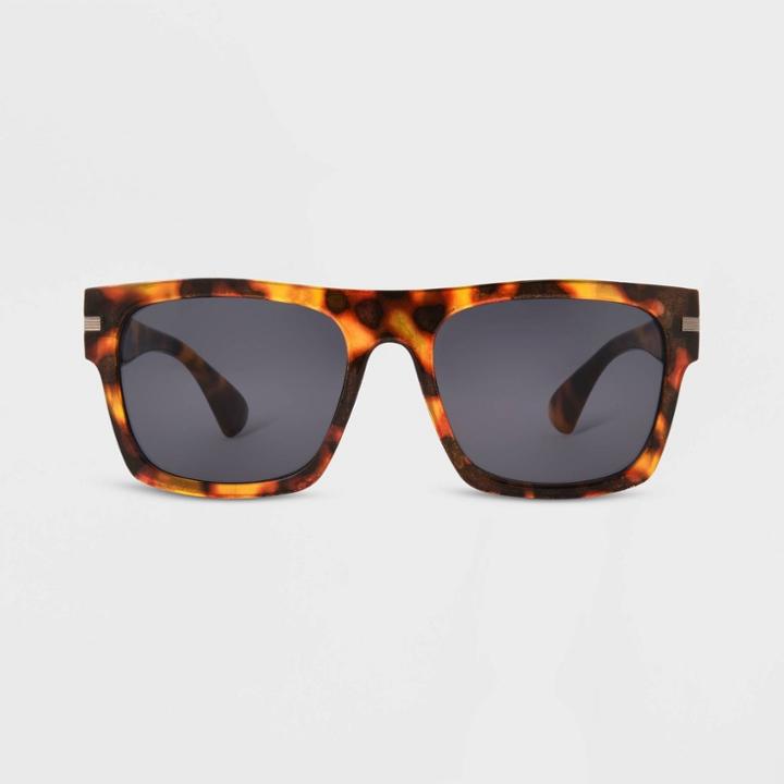 Men's Tortoise Print Shiny Plastic Square Sunglasses - Original Use Dark Brown