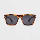 Men's Tortoise Print Shiny Plastic Square Sunglasses - Original Use Dark Brown