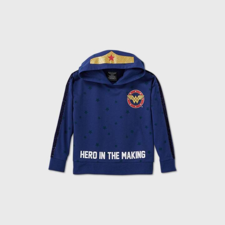 Dc Comics Girls' Wonder Woman 'hero In The Making' Hooded Sweatshirt - Blue