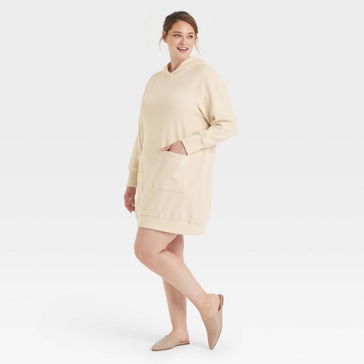 Women's Plus Size Long Sleeve Hoodie Dress - Who What Wear Cream