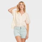 Women's Puff Short Sleeve Button-front Blouse - Universal Thread White