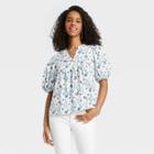 Women's Floral Print Puff Elbow Sleeve Blouse - Universal Thread White