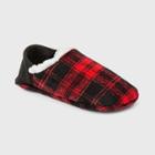 Adult Plaid Sherpa Lined Pull-on Slipper Socks With Huggable Heel & Grippers - Wondershop Red/black