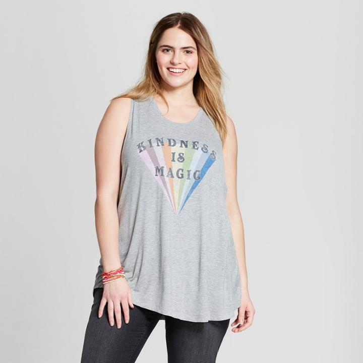 Women's Plus Size Kindness Is Magic Scoop Neck Tank Top - Fifth Sun - Heather Gray