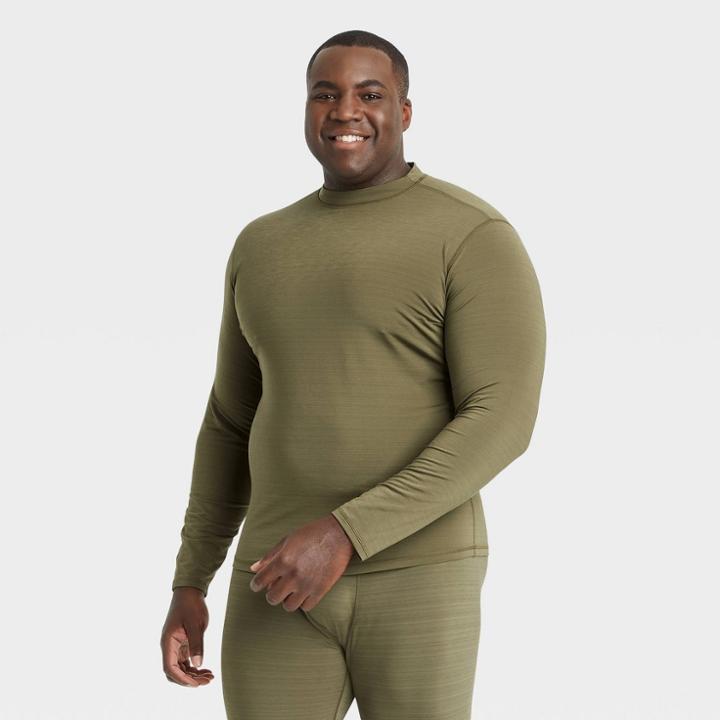 Men's Big & Tall Fitted Long Sleeve Cold Mock Neck T-shirt - All In Motion Olive