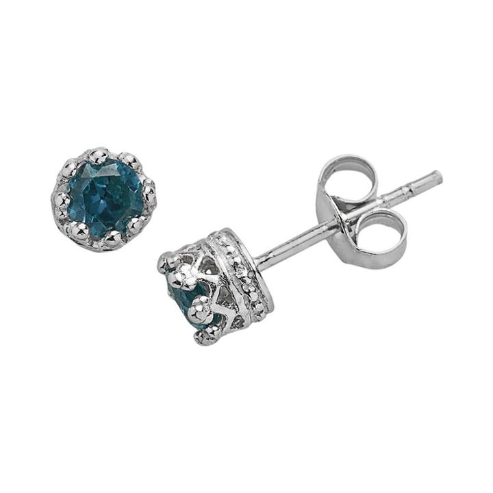 1/2 Tcw Tiara Sterling Silver 4mm Round-cut London Blue Topaz Crown Earrings, Women's