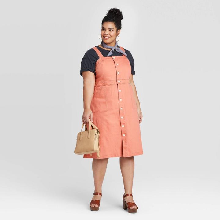 Women's Plus Size Sleeveless Square Neck Utility Button-front Dress - Universal Thread Orange