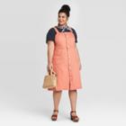 Women's Plus Size Sleeveless Square Neck Utility Button-front Dress - Universal Thread Orange