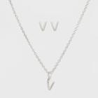 Sterling Silver Initial V Earrings And Necklace Set - A New Day Silver, Girl's,