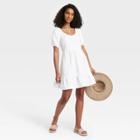 Women's Puff Short Sleeve Tiered Babydoll Dress - Universal Thread White