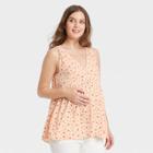 The Nines By Hatch Sleeveless V-neck Smocked Shoulder Crepe Maternity Blouse Coral Pink Floral Print