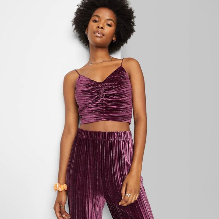 Women's Slim Fit Cinched Front Velvet Tiny Tank Top - Wild Fable Purple