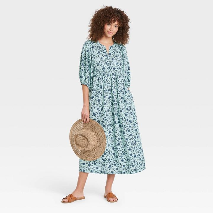 Women's Balloon Long Sleeve Dress - Universal Thread Mint Green Floral