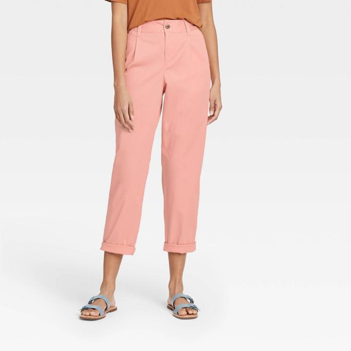 Women's High-rise Pleat Front Straight Leg Ankle Pants - A New Day Coral