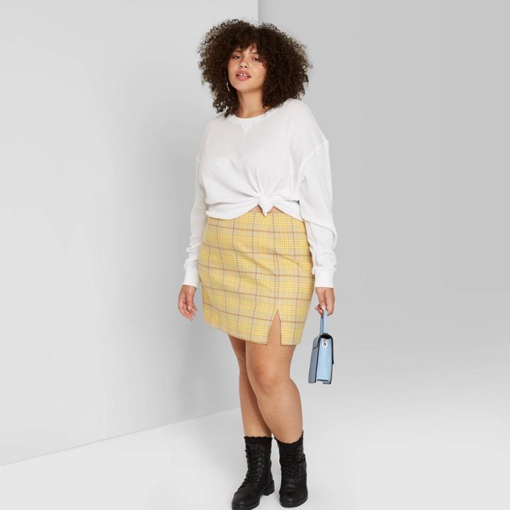Women's Plus Size Long Sleeve Boxy Waffle Knit T-shirt - Wild Fable White