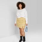 Women's Plus Size Long Sleeve Boxy Waffle Knit T-shirt - Wild Fable White