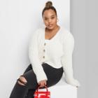 Women's Plus Size Long Sleeve V-neck Button Front Cropped Cardigan - Wild Fable Ivory 1x, Women's, Size: