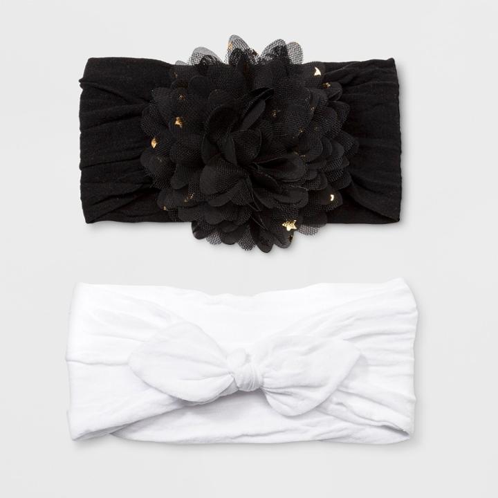 Toddler Girls' 2pk Headwrap With Nylon Bow & Star Print Flower - Cat & Jack Black/white