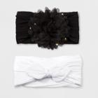 Toddler Girls' 2pk Headwrap With Nylon Bow & Star Print Flower - Cat & Jack Black/white