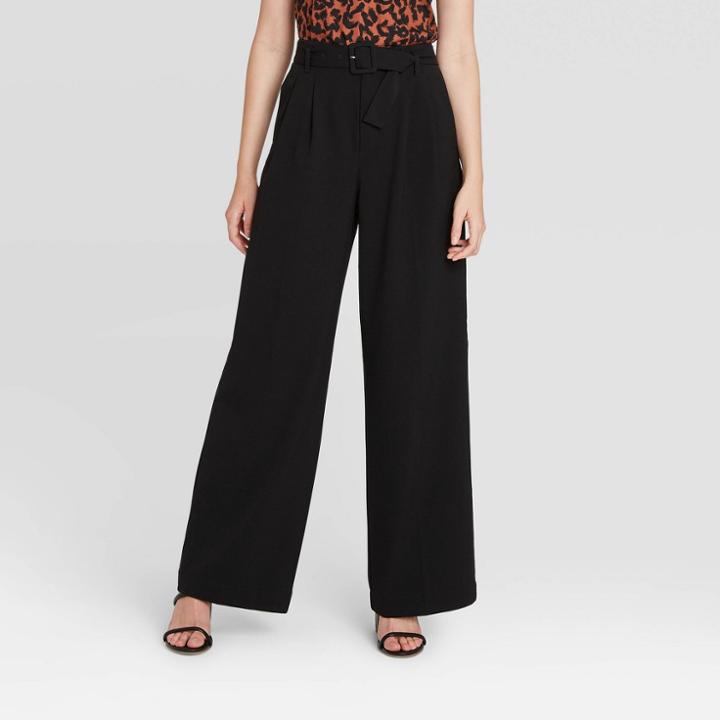 Women's Belted Wide Leg Pants - A New Day Black