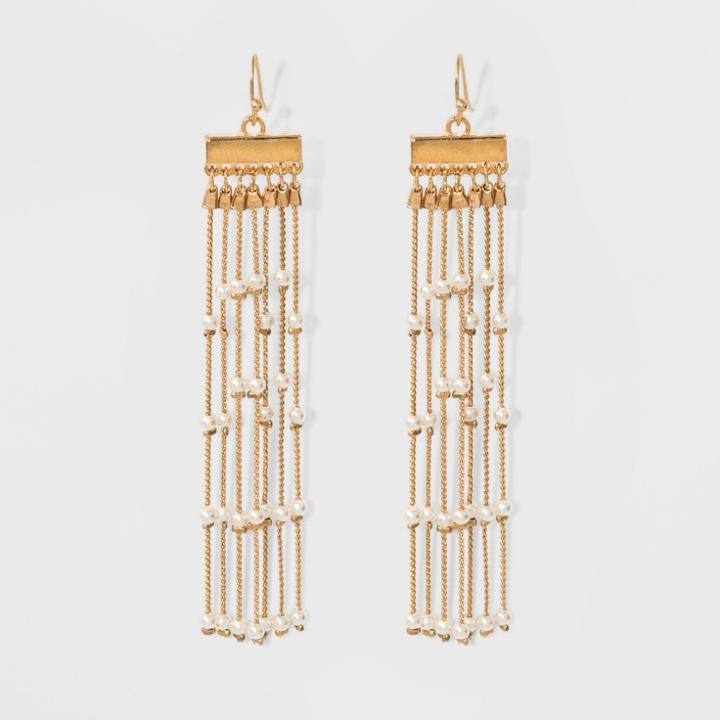 Metal Bar And Chains With Simulated Pearls Drop Earrings - A New Day Gold/white