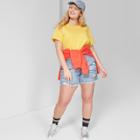 Women's Plus Size High-rise Destructed Relaxed Longer Length Jean Shorts - Wild Fable Medium Blue Wash