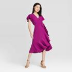 Women's Ruffle Short Sleeve Wrap Dress - A New Day Purple S, Women's,