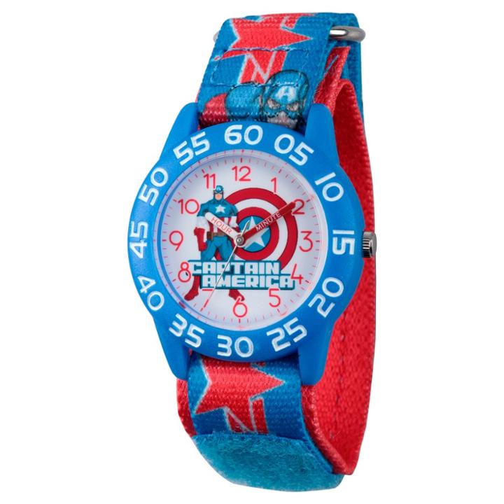 Boys' Marvel's Avengers Assemble Captain America Blue Plastic Time Teacher Watch - Multi, Boy's, Size: Small,