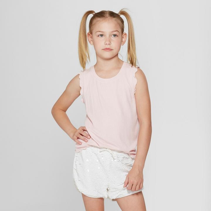 Girls' Sleeveless Knit Lettuce Edge Tank Top - Art Class Pink
