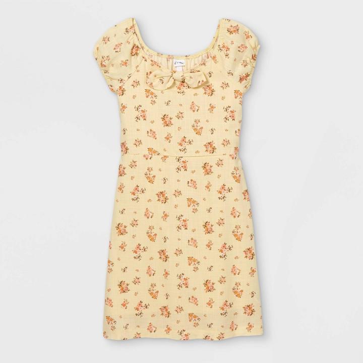 Girls' Woven Bunny Tie Short Sleeve Dress - Art Class Yellow